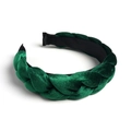 Deep green braided velvet headband with triple-strand twist texture and soft inner lining - Dark Green