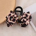 Brown leopard print knitted bow hair claw clip with golden metal wire detail - Leopard Print Bow Hair Claw