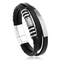 Multilayer braided black leather bracelet with silver beads and magnetic metal clasp - Multi-layer Braided Silver Beaded / 02 Black