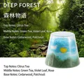 DIY sand art soy candle in a glass jar with a blue and green deep forest landscape - Green Hill Series - Deep Forest Story