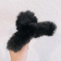 Solid black plush hair claw clip with soft faux fur texture for women's hairstyles - Black