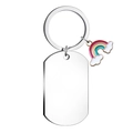 Detail of stainless steel dog tag keychain with colorful rainbow enamel charm accessory - Rainbow Charm