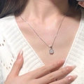 Double-layered necklace with silver fine chain and round white stone pendant - Minimalist Round Stone Necklace