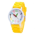 Cute kids' quartz watch with yellow silicone strap and colorful pencil-shaped hands - Yellow