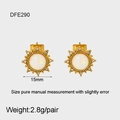 Detail of 15mm 18K gold plated sunflower earrings with opal center and diamond accents - Stud Earrings (DFE290)