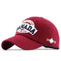 Gorra de béisbol de algodón granate para mujer con bordado de Canadá y apertura de coleta - Ajustable / Burdeos
