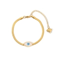 Gold snake chain bracelet with evil eye pendant and heart charm detail on extension - Evil Eye Heart Snake Chain Style (HF-S4144)