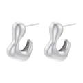 Detailed view of silver abstract curved stud earrings with a polished metallic finish - Irregular Organic Style (VE1212) / White Gold