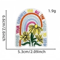 Macro detail of rainbow and daisy embroidered patch with inspirational quote for DIY bags - Shine Your Kindness (14#)