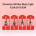 Musical Christmas gift box lanterns with Santa and snowman scenes, 13.5cm red holiday decor - Red Bow Christmas Gift Box Light Style (2282)