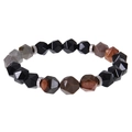 Faceted black agate and tiger eye stretch bracelet with silver metallic spacers - Ocean Stone and Obsidian Bracelet