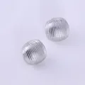 Lava metal silver ball earrings with vertical ribbed texture on purple background - Silver XLEH029-1 (Striped Sphere)