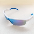 Kids sports sunglasses featuring white semi-rimless frames and blue-purple mirrored lenses - White