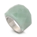 Polished silver ring with faceted light green crystal glass gemstone, 18K gold plated finish - US 6 / Light Green (KR82747-GC)