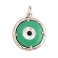 Silver evil eye pendant with green enamel center and classic round protective design - L23w / Silver/Green