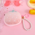 Monedero de peluche fresa rosa con cadena de perlas y cierre de cremallera seguro - Fresa