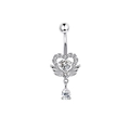 Silbernes Herzflügel-Bauchnabelpiercing-Set mit Zirkonia und Tropfen-Anhänger - Geflügeltes Herz-Stil
