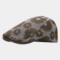 Detailansicht der Retro-Schiebermütze mit braunem Gänseblümchen-Jacquard-Gewebe - Verstellbar / Armeegrün