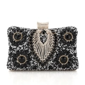 Elegante schwarze Abendtasche mit funkelnden Kristall- und Edelstein-Blumenmustern - Schwarz