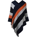 Detailed close-up of the striped knit poncho featuring colorful tassels and texture - Tops / Grey Orange