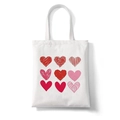 Bolso tote de lona blanca con cuadrícula 3x3 de estampados de corazones rojos y rosas - Matriz de 9 Corazones Dibujados a Mano