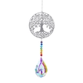 Silver Tree of Life suncatcher with rainbow beads and faceted crystal prism pendant - Tree of Life + 76mm Prism