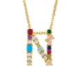 Letter N pendant necklace with colorful zircons in golden finish and cross chain - Letter N
