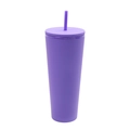 Matte purple double-wall plastic tumbler with matching straw and lid on white background - 750ml / Deep purple