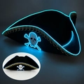 Black pirate LED cowboy hat with golden trim and glowing cyan skull for Halloween parties - Pirate Hat-Deep Blue