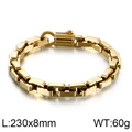 Gold plated stainless steel rectangle link chain bracelet for men length 230mm width 8mm - Gold