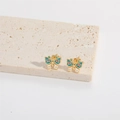 Detailed close-up of blue butterfly stud earrings with enamel and tiny colorful zircons - Lake Blue Butterfly