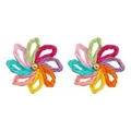 Handmade raffia flower earrings in rainbow colors with golden bead centers - Rainbow Patchwork Raffia Stud Earrings
