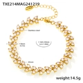 Gold plated stainless steel bracelet featuring triangle zircon settings and lobster clasp - Gold White Zircon Bracelet (TXE214)