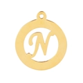 Golden stainless steel round pendant with hollow cursive letter N for jewelry making - Letter N