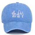 Casquette vintage en coton bleu délavé avec silhouette famille et chien brodée - Rose bonbon