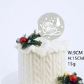 Circular Merry Christmas acrylic cake topper with star and tree cutout, 9x15cm size - Round Christmas Tree / Silver