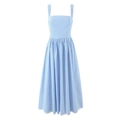 Blue gingham check camisole dress with square neck and white lace hem details - Blue (Blue and White Plaid)