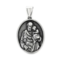 Vintage St. Christopher ovale hanger van gepolijst roestvrij staal in zilveren kleur - St. Christopher met Kind Stijl (KP119855-MI)