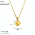Detail of 18K gold plated moon pendant necklace with technical size and weight specs - Crescent Moon Round Style (SP613G)