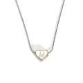Polished silver heart pendant necklace with engraved letter M on a sleek snake chain - Letter M (S143S-M)