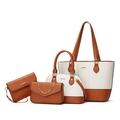 Brown and white four-piece women's tote bag set in premium cross-grain leather - White and Brown