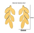 Detailed view of golden stainless steel leaf earrings with 13mm by 6mm dimensions - Gold