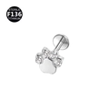 F136 titanium cat paw piercing stud with silver finish and cubic zirconia inlay - 1.2x6mm (Internal Thread M0.9) / Cat Paw Shape Style (款式2银色)