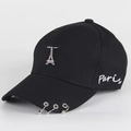 Detail of black baseball cap with Eiffel Tower metal pendant and Paris embroidery - Eiffel Tower - Black