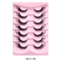 7 pairs of fox-eye false eyelashes with clear bands and elongated ends in HLY-16 style - Fluffy Curly Style (HLY-16)