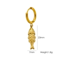 14K gold plated stainless steel fish drop earring with detailed scale texture - E24 Scaled Fish