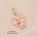 Macro shot of 2.2cm pink enamel flower charm in copper zircon with gold finish - Pink Enamel Floral Pendant (9#)