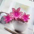 Translucent pink triple flower hair claw clip with a glossy resin finish on magazine - Pink