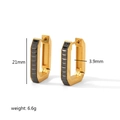 Detail of 21mm gold and black stainless steel rectangular hoop earrings with dimensions - Black Rectangular Style (TE6259-BK)