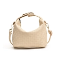 Chic beige woven texture handbag with gold hardware and shoulder strap for women - White